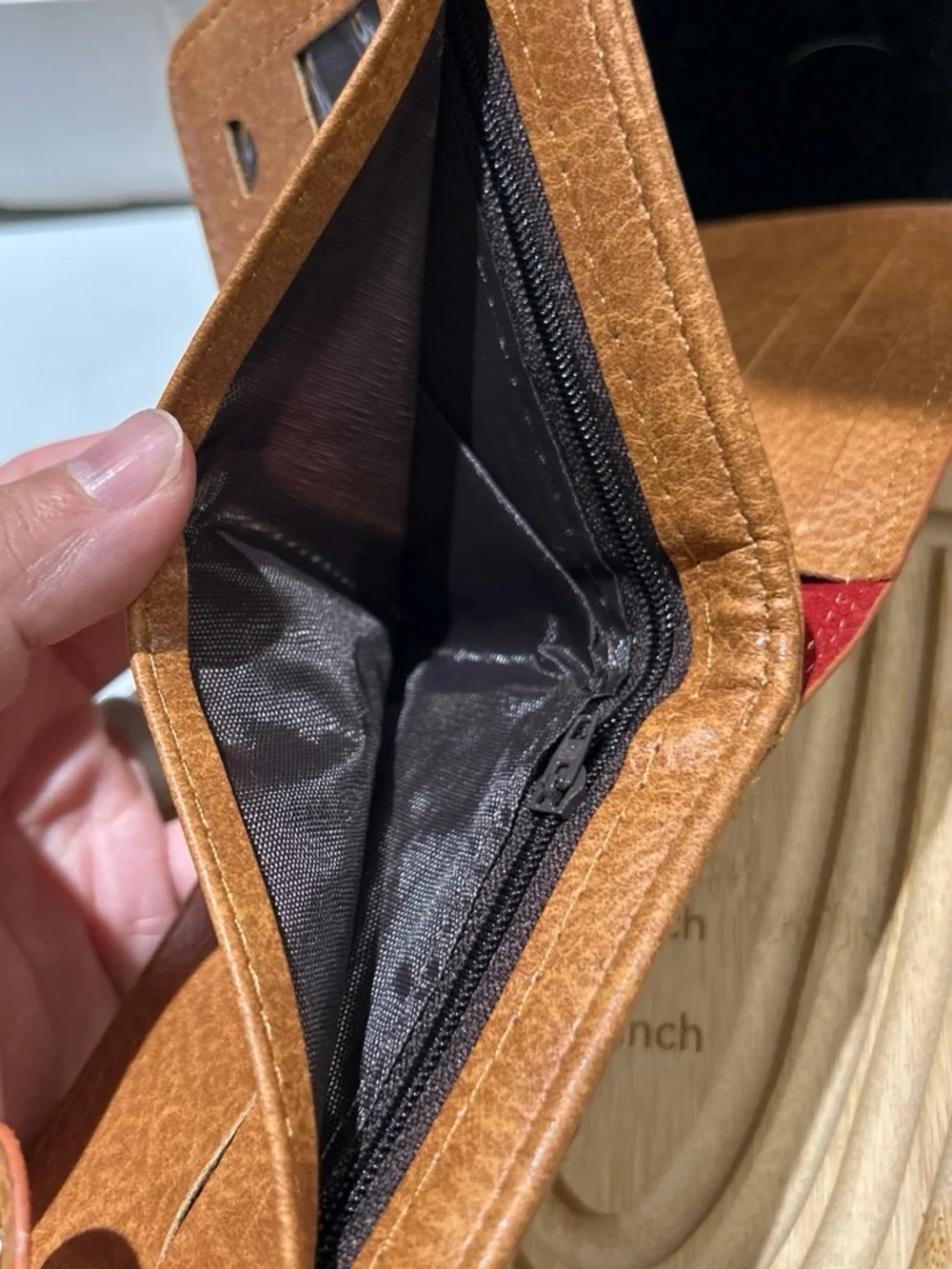 Brown Embroidered Leather Card Holder some stain in Lower back and wrinkle